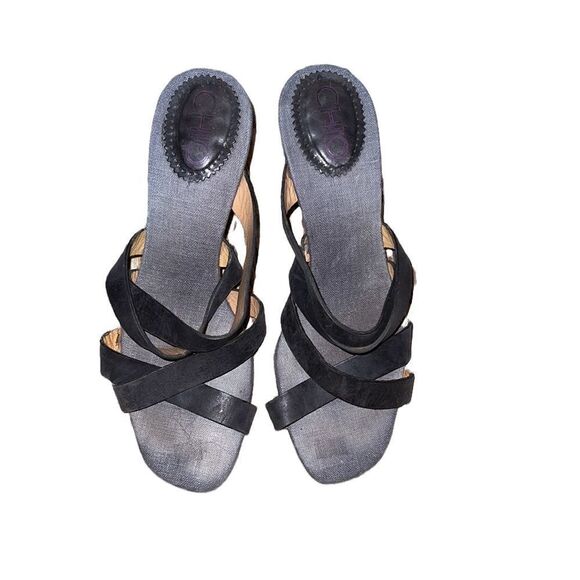 Anthropologie Chio Black Leather Sandals Size 9 - Picture 1 of 4